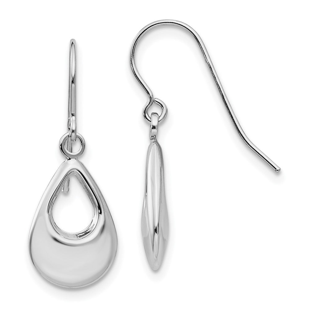 14k White Gold 9 mm Teardrop Hollow Dangle Earrings (1.14 grams)