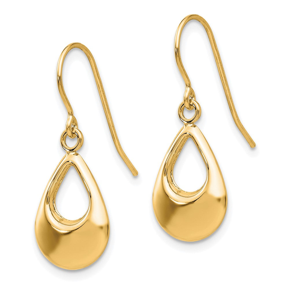 14k Yellow Gold 9 mm Teardrop Hollow Dangle Earrings (1.13 grams)