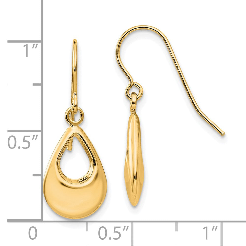 14k Yellow Gold 9 mm Teardrop Hollow Dangle Earrings (1.13 grams)