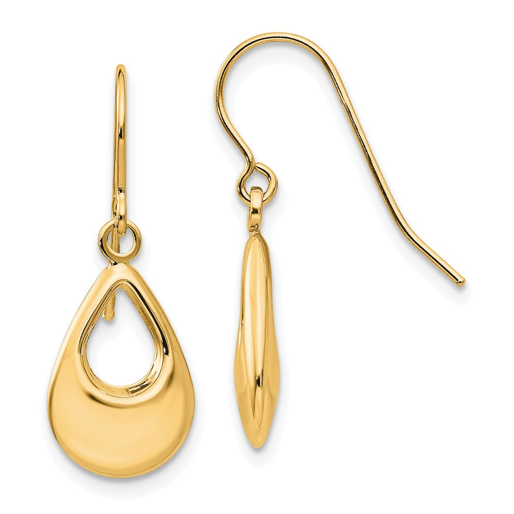 14k Yellow Gold 9 mm Teardrop Hollow Dangle Earrings (1.13 grams)