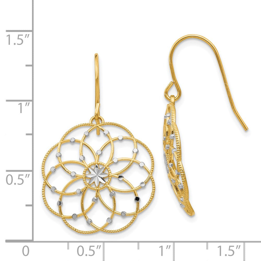 14k Yellow & Rhodium 20 mm  Diamond-cut Fancy Shepherd Hook Earrings (1.8 grams)