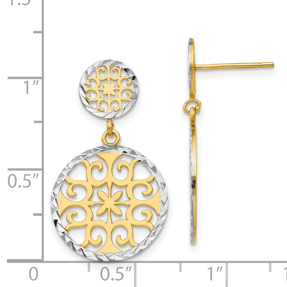 14k Yellow & Rhodium 17 mm  D/C Circles Dangle Post Earrings (2.04 grams)