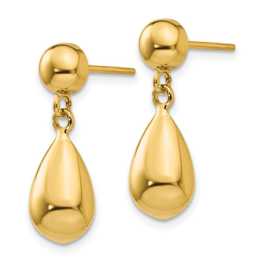 14k Yellow Gold 8 mm Teardrop Hollow Post Dangle Earrings (1.91 grams)