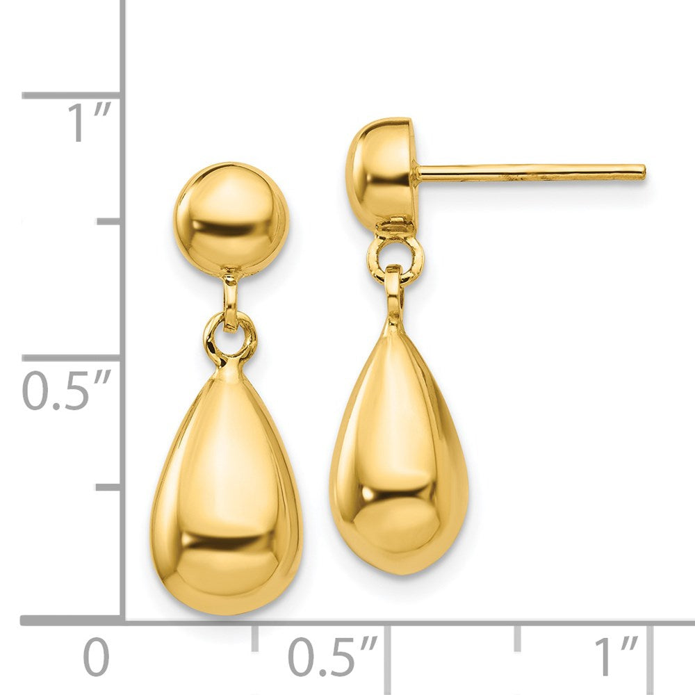 14k Yellow Gold 8 mm Teardrop Hollow Post Dangle Earrings (1.91 grams)