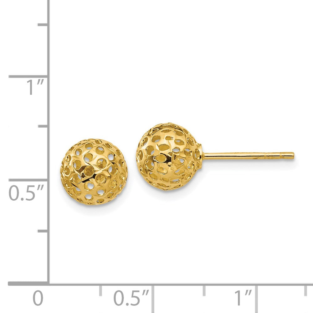 14k Yellow Gold 8 mm Diamond Cut Bead Post Earrings (1.04 grams)