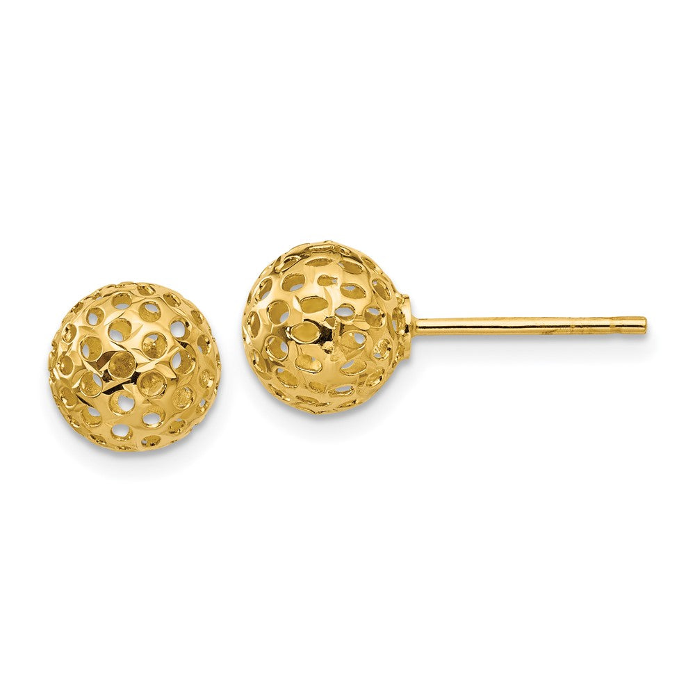 14k Yellow Gold 8 mm Diamond Cut Bead Post Earrings (1.04 grams)