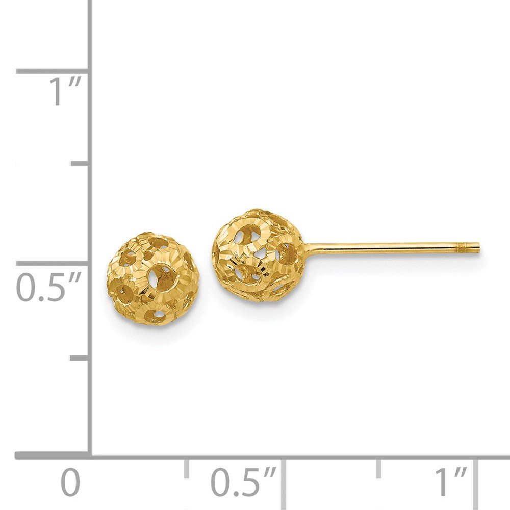14k Yellow Gold 5 mm Open Diamond Cut Ball Post Earrings (0.93 grams)
