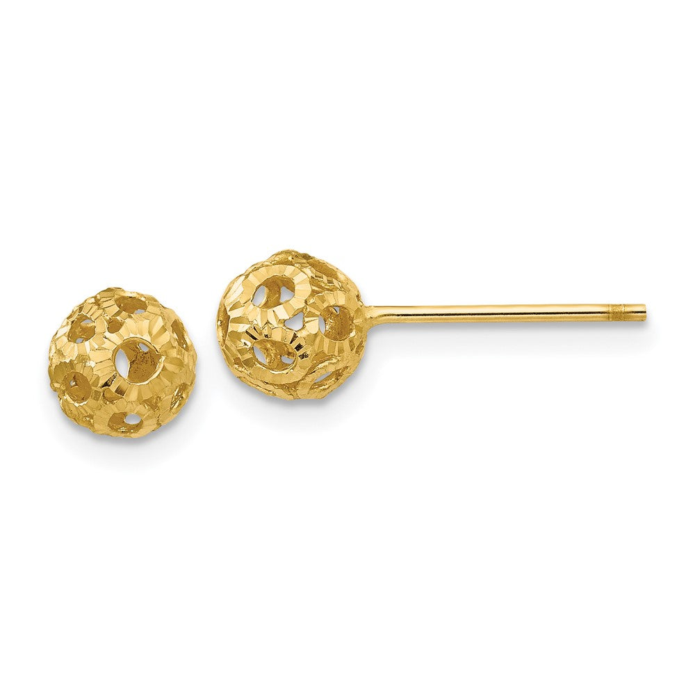 14k Yellow Gold 5 mm Open Diamond Cut Ball Post Earrings (0.93 grams)