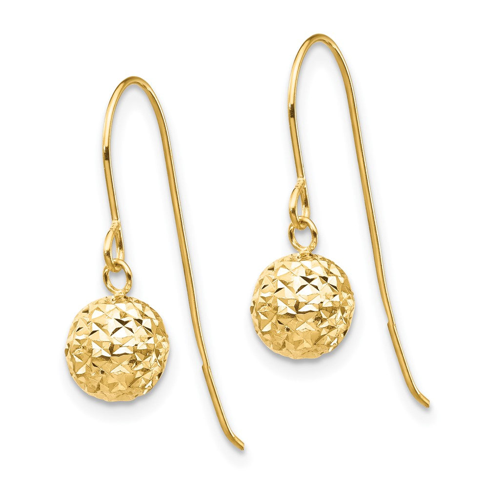14k Yellow Gold 6 mm Diamond Cut Bead Dangle Earrings (0.61 grams)