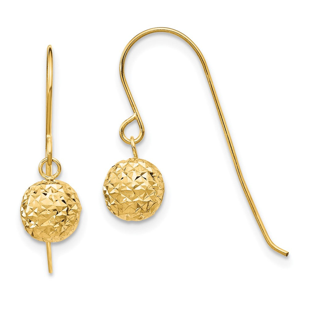 14k Yellow Gold 6 mm Diamond Cut Bead Dangle Earrings (0.61 grams)
