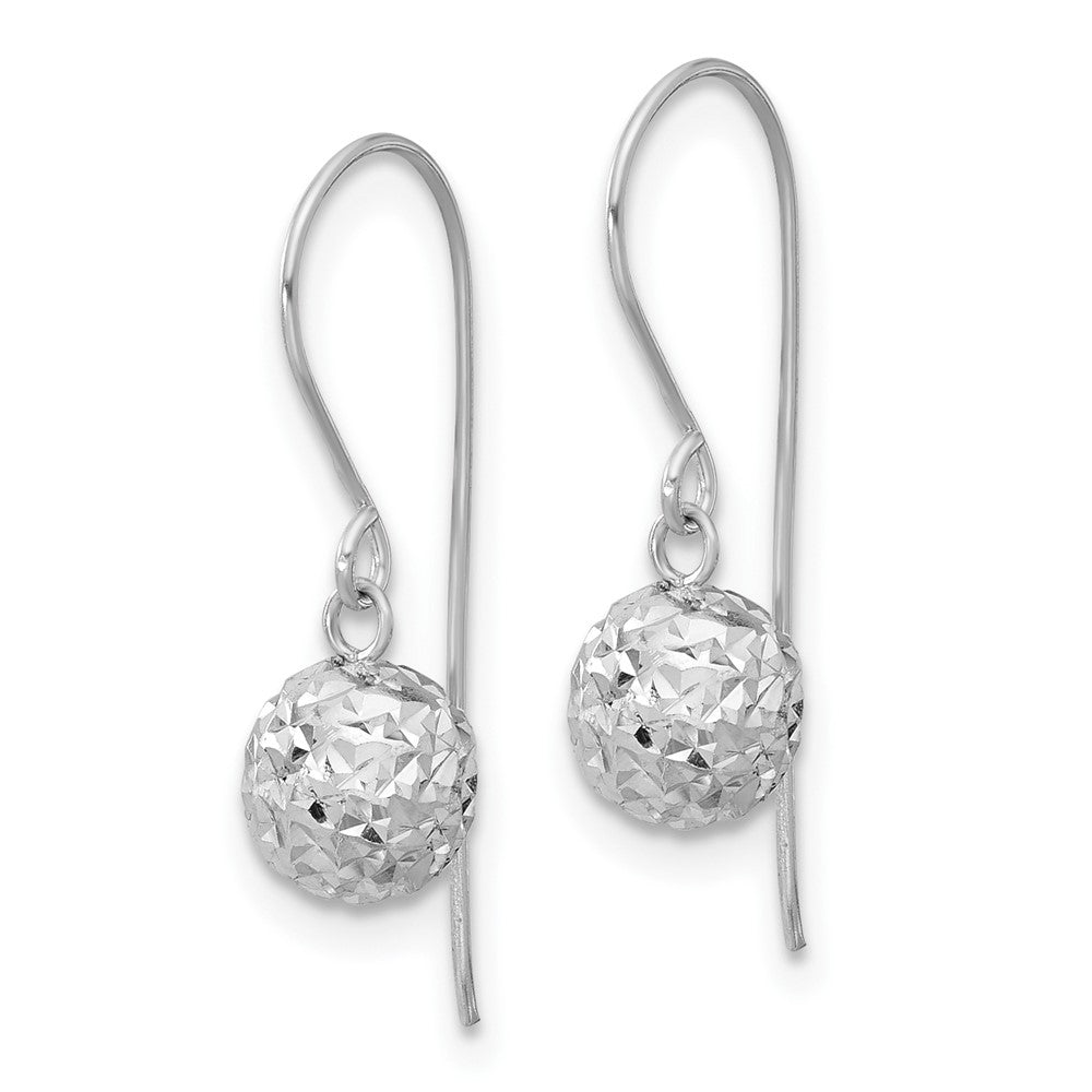 14k White Gold 6 mm Diamond Cut Ball Dangle Earrings (0.61 grams)