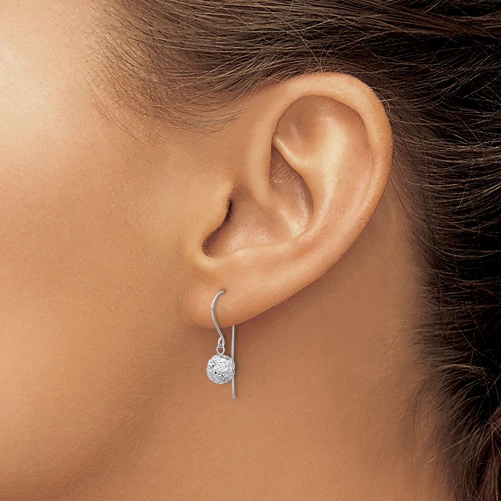 14k White Gold 6 mm Diamond Cut Ball Dangle Earrings (0.61 grams)