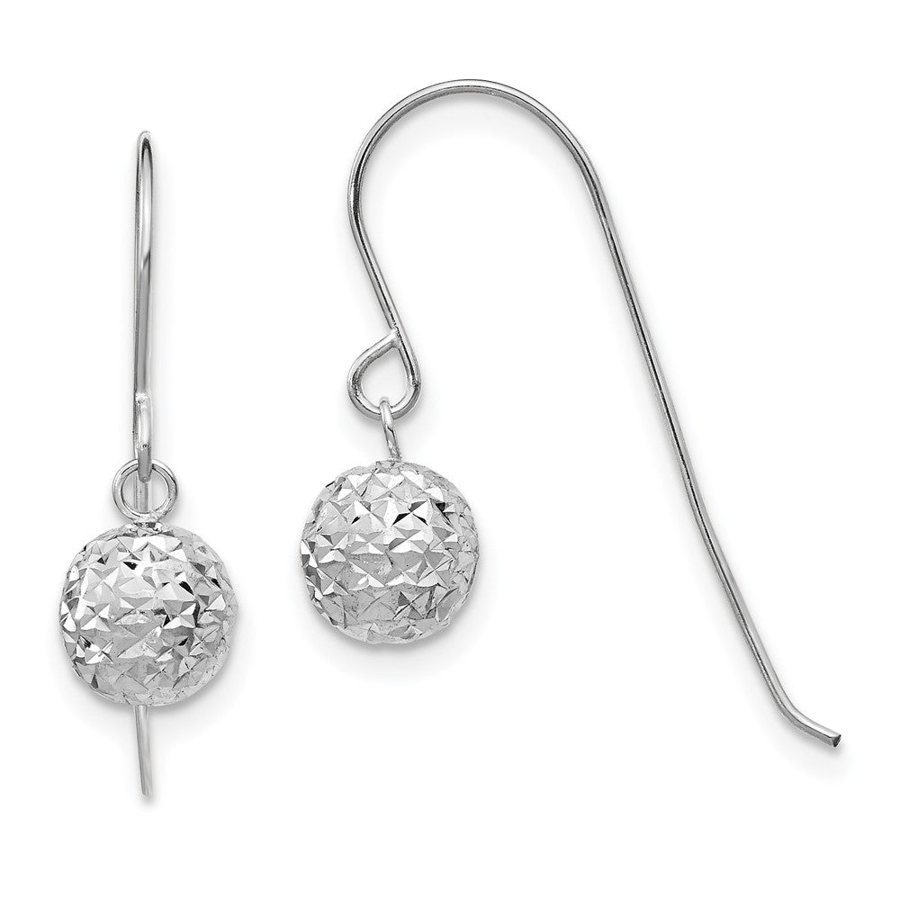 14k White Gold 6 mm Diamond Cut Ball Dangle Earrings (0.61 grams)
