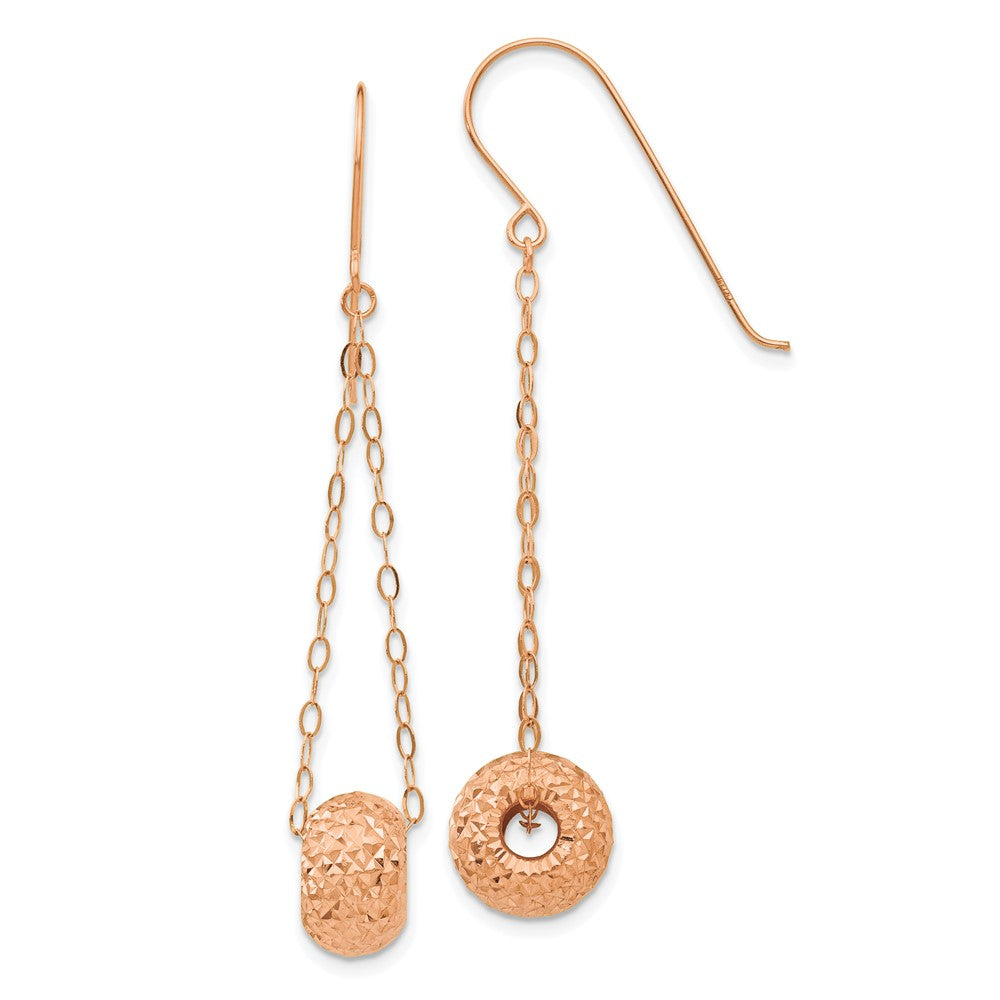 14k Rose Gold 8 mm Rose Gold Chain w/Diamond-cut Puff Donut Bead Earrings (1.12 grams)