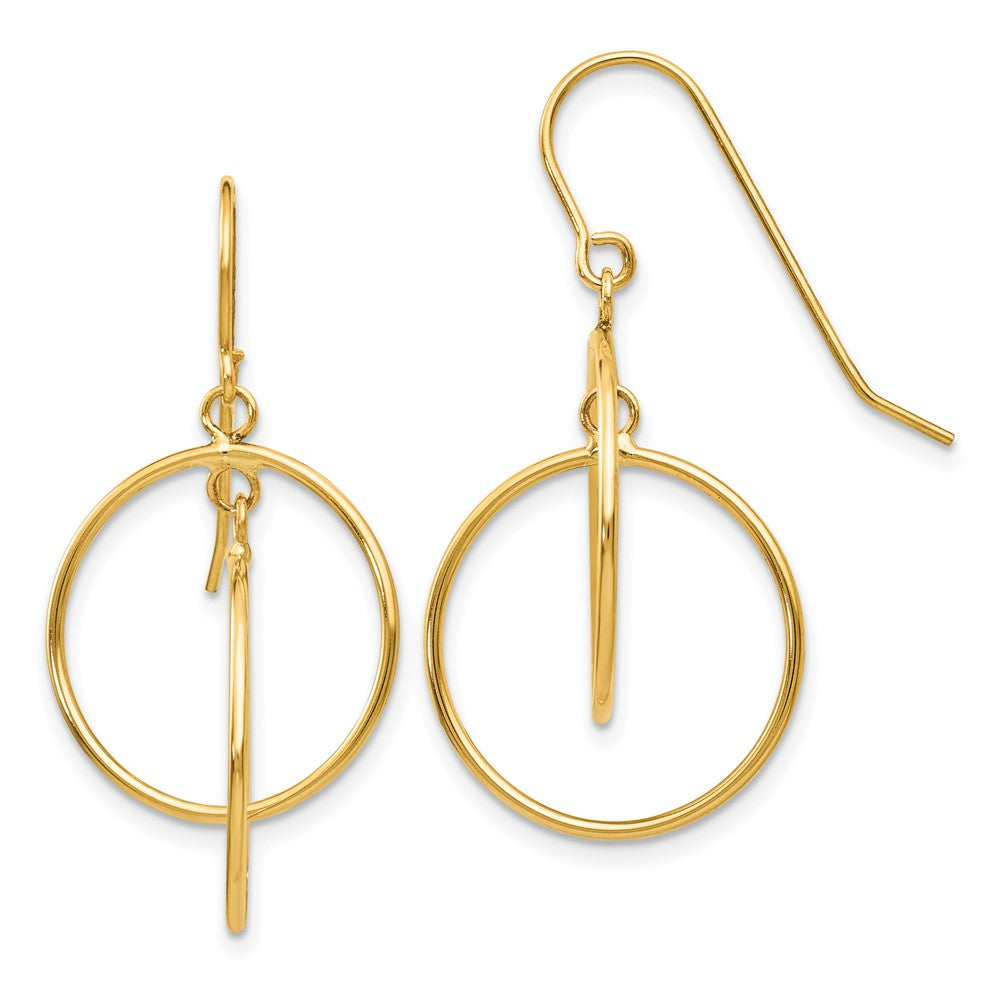 14k Yellow Gold 17 mm Polished Circles Dangle Earrings