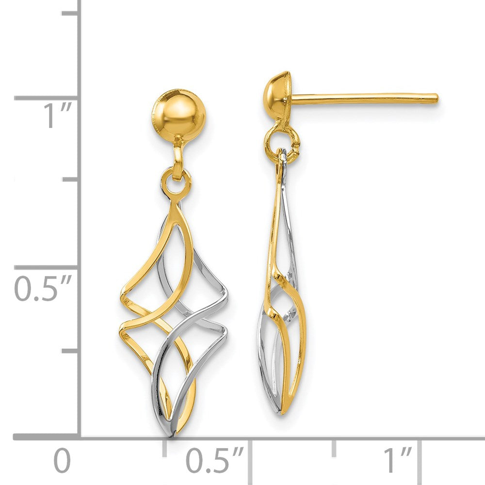 14k Two-tone 11 mm Post Dangle Earrings (1.12 grams)