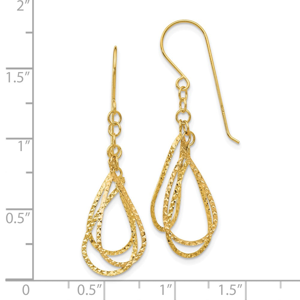 14k Yellow Gold 15 mm Diamond Cut Tear Drop Shepherd Hook Earrings (1.2 grams)