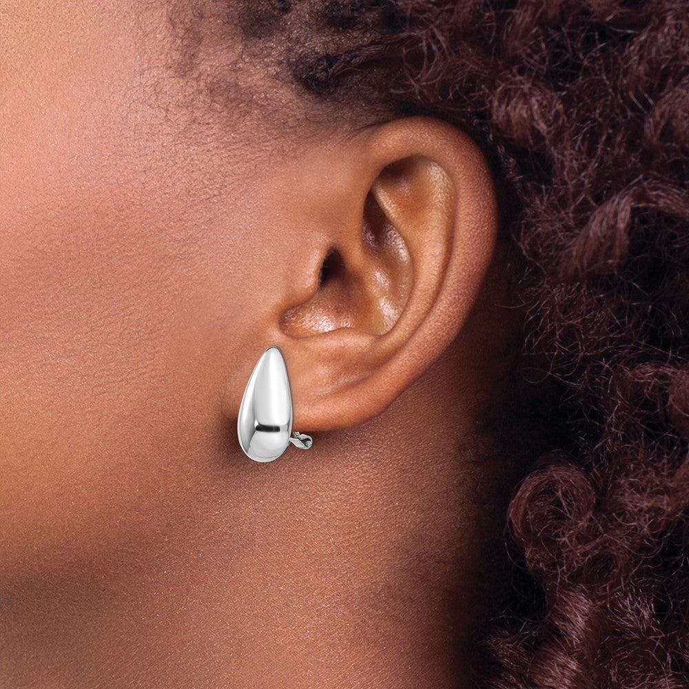 14k White Gold 10 mm Tear Drop Omega Back Earrings (3.54 grams)