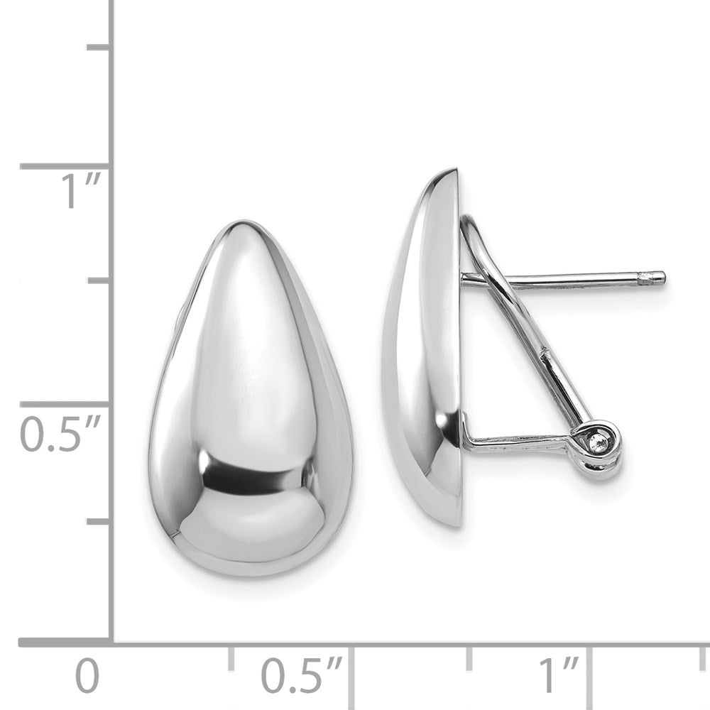 14k White Gold 10 mm Tear Drop Omega Back Earrings (3.54 grams)