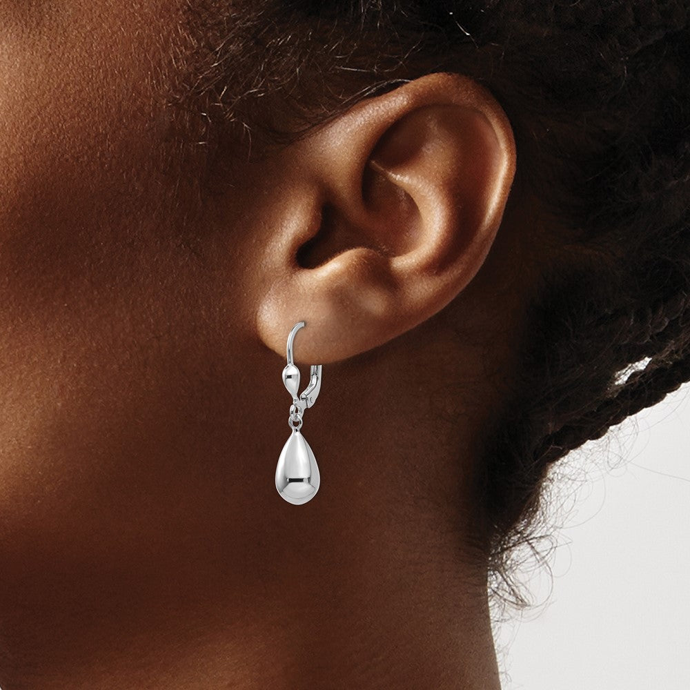 14k White Gold 7 mm Polished Dangle Leverback Earrings (2.08 grams)