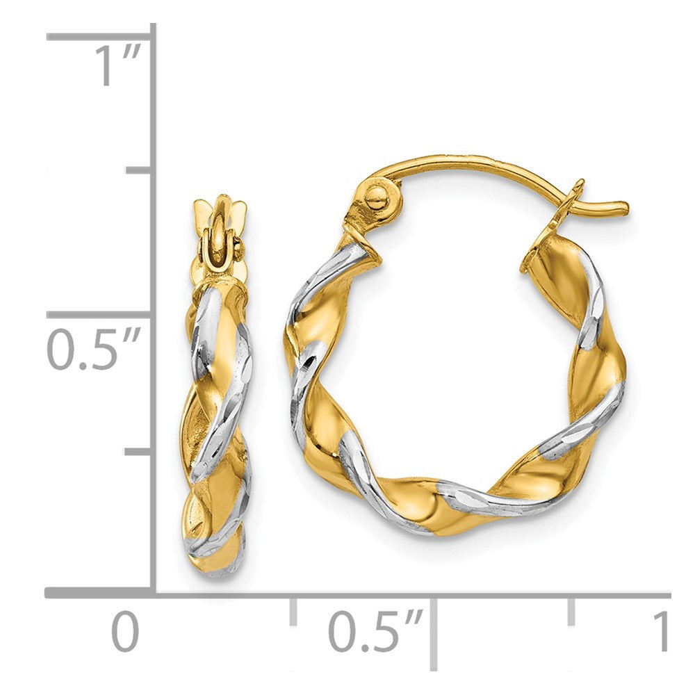 14k Yellow & Rhodium 15.5 mm Fancy Twisted Hoop Earrings (1.18 grams)