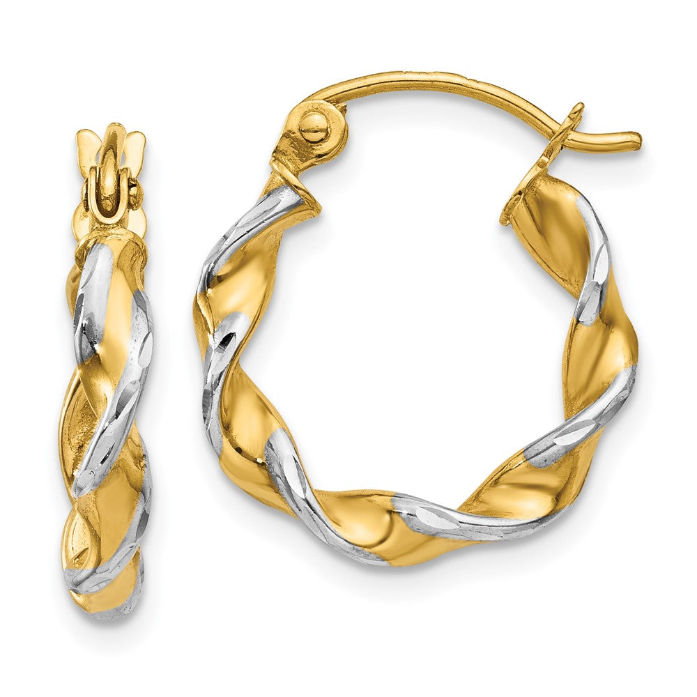 14k Yellow & Rhodium 15.5 mm Fancy Twisted Hoop Earrings (1.18 grams)