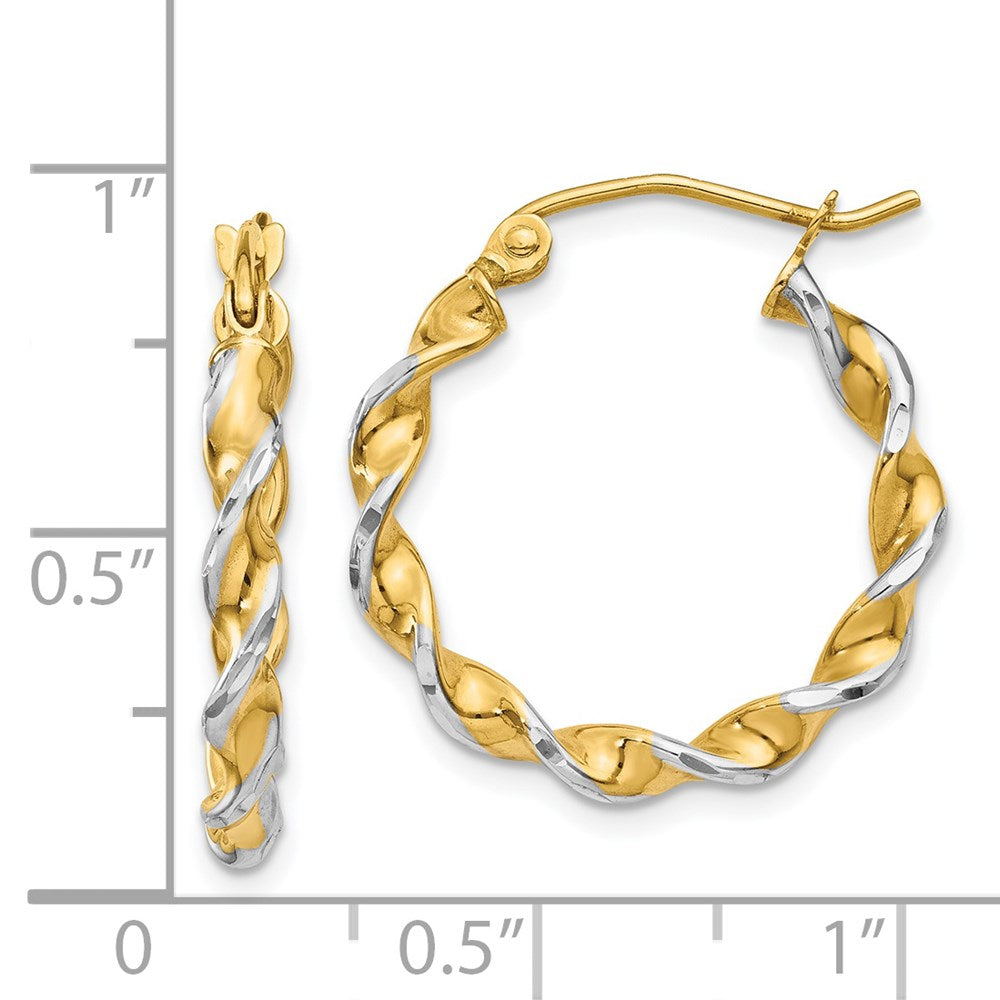 14k Yellow & Rhodium 20.5 mm Fancy Twisted Hoop Earrings (1.57 grams)