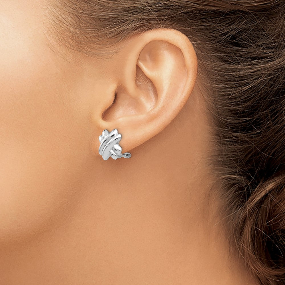 14k White Gold 13 mm Polished Non-pierced X Omega Back Earrings (3.3 grams)