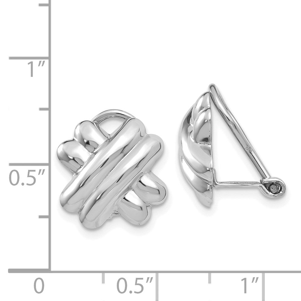 14k White Gold 13 mm Polished Non-pierced X Omega Back Earrings (3.3 grams)
