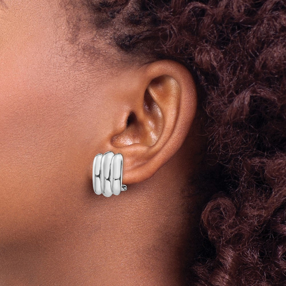 14k White Gold 14 mm Polished Fancy Omega Back Post Earrings (5.34 grams)