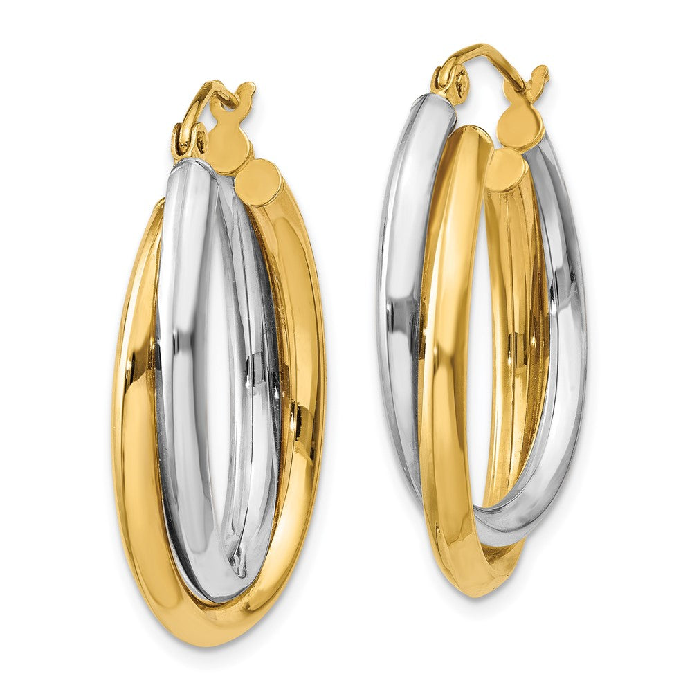 14k Two-tone 6 mm Polished Double Oval Hoop Earrings (3.7 grams)