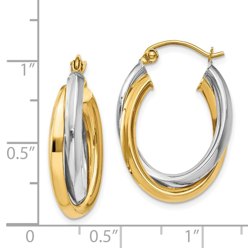14k Two-tone 4 mm Polished Double Oval Hoop Earrings (2.91 grams)