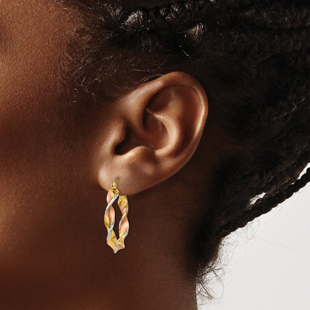 14k Yellow & Rhodium 25 mm  Twisted Hoop Earrings (2.52 grams)
