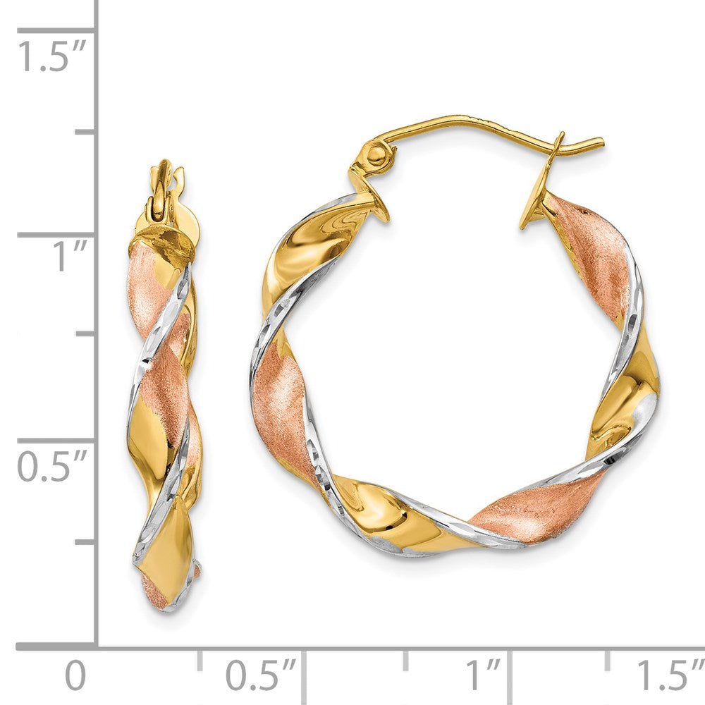14k Yellow & Rhodium 25 mm  Twisted Hoop Earrings (2.52 grams)
