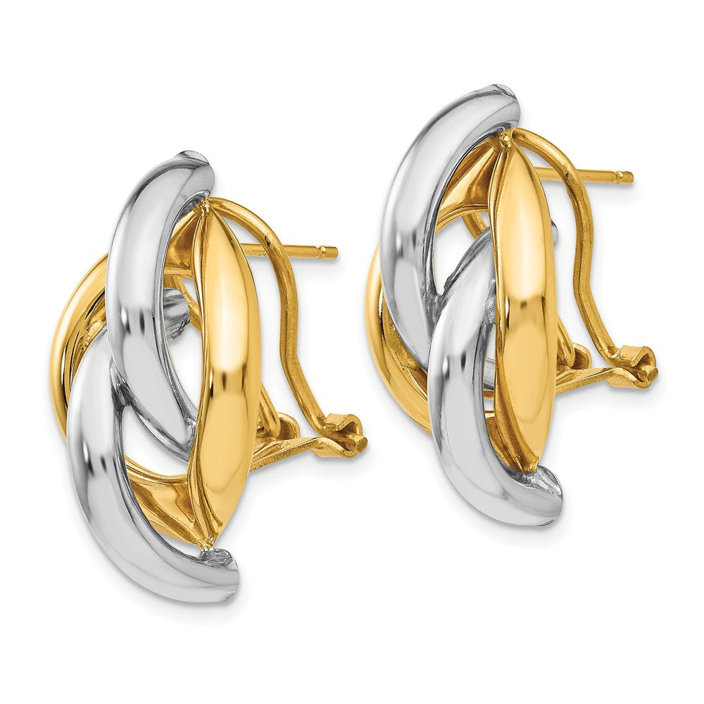 14k Two-tone 13 mm Swirl Omega Back Post Earrings (4.18 grams)