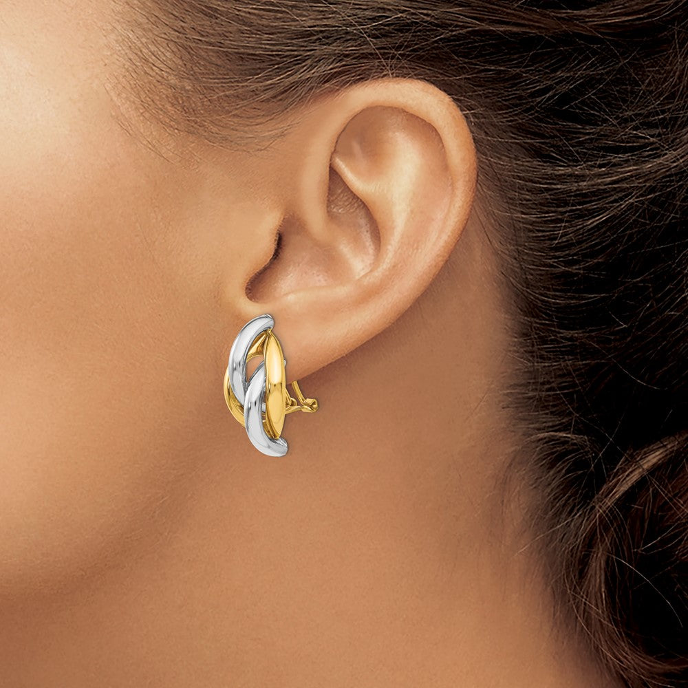 14k Two-tone 13 mm Swirl Omega Back Post Earrings (4.18 grams)
