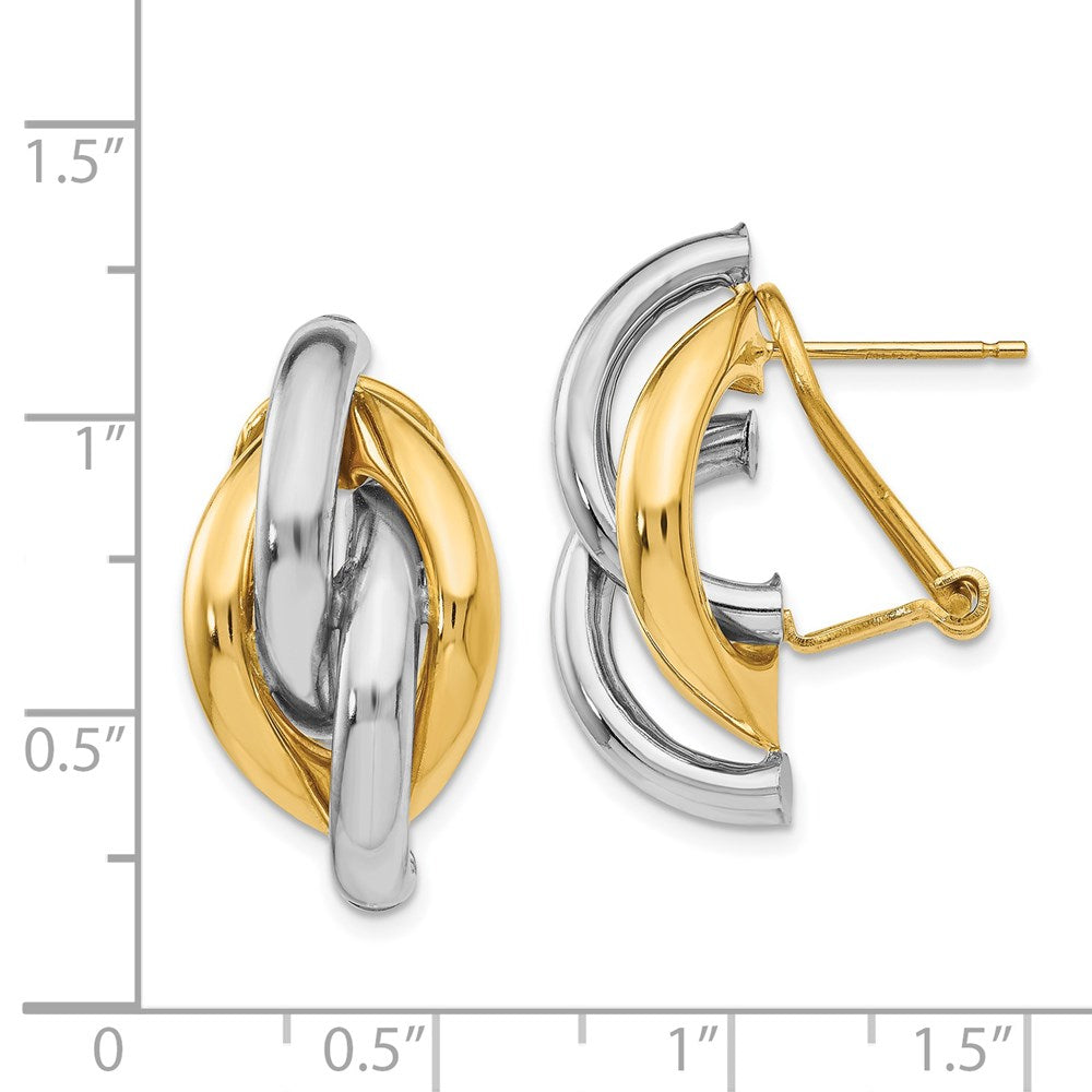 14k Two-tone 13 mm Swirl Omega Back Post Earrings (4.18 grams)