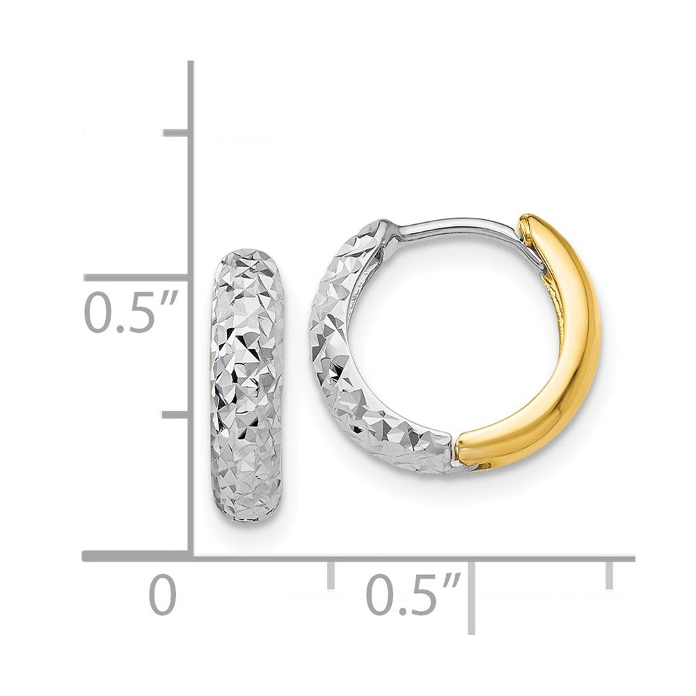 14k Two-tone 3 mm Diamond-cut Hoop Earrings (1.13 grams)