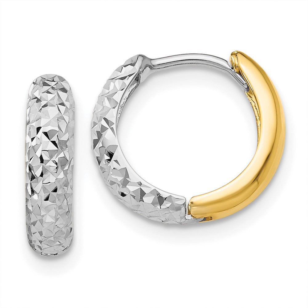 14k Two-tone 3 mm Diamond-cut Hoop Earrings (1.13 grams)