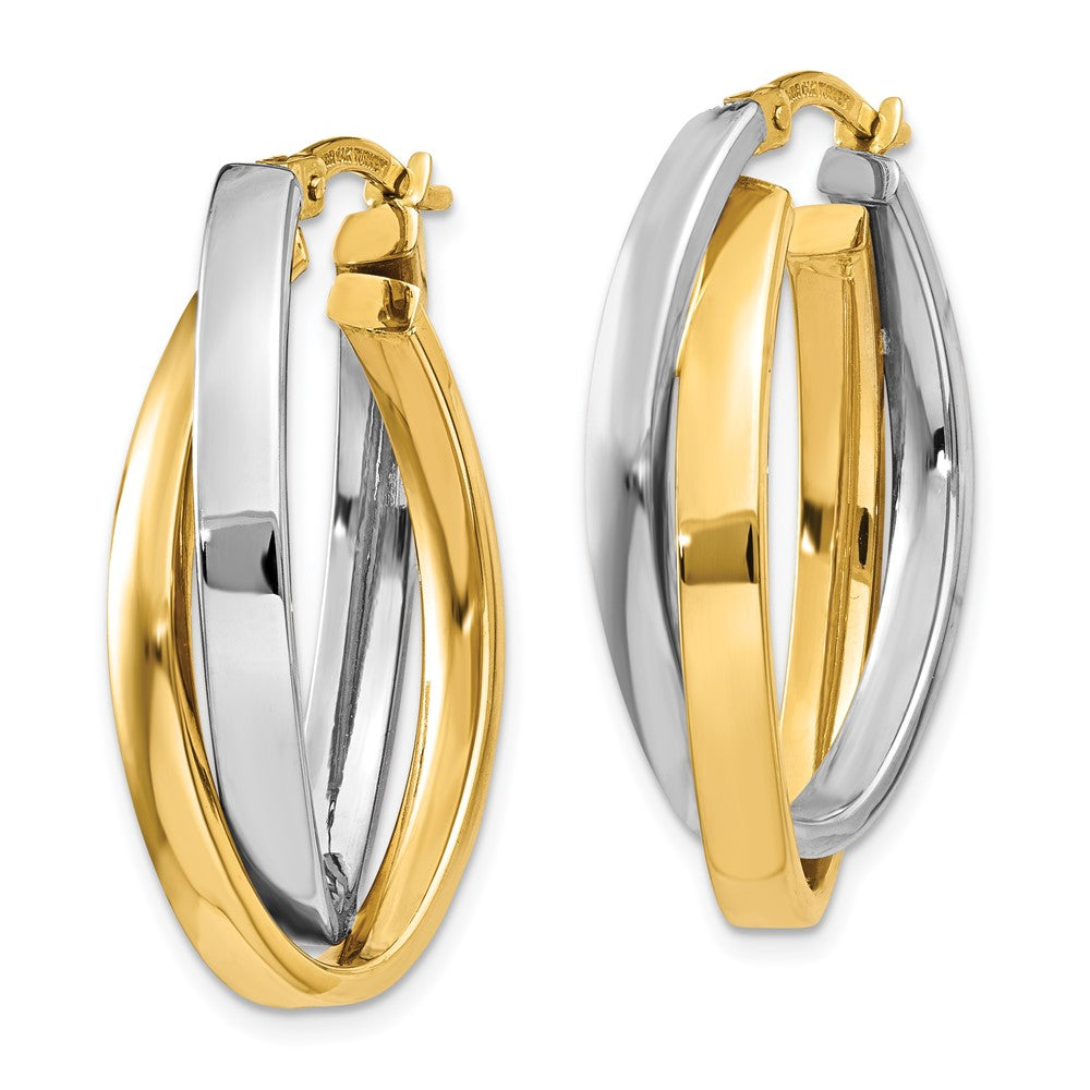 14k Two-tone 7 mm Two-tone Oval Hoop Earrings (3.94 grams)