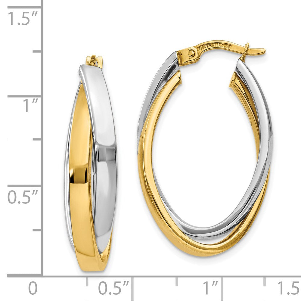 14k Two-tone 7 mm Two-tone Oval Hoop Earrings (3.94 grams)