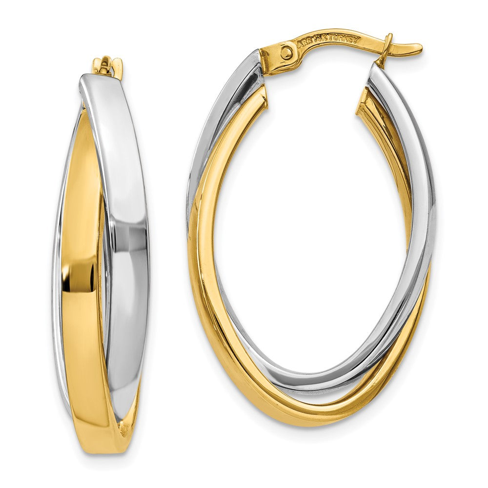 14k Two-tone 7 mm Two-tone Oval Hoop Earrings (3.94 grams)