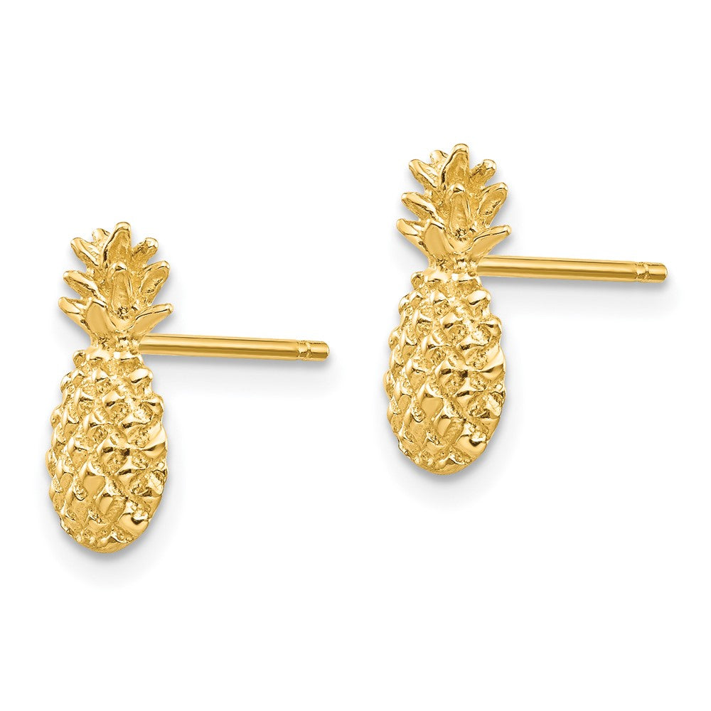 14k Yellow Gold 6 mm Polished and Textured Pineapple Post Earrings (1.24 grams)