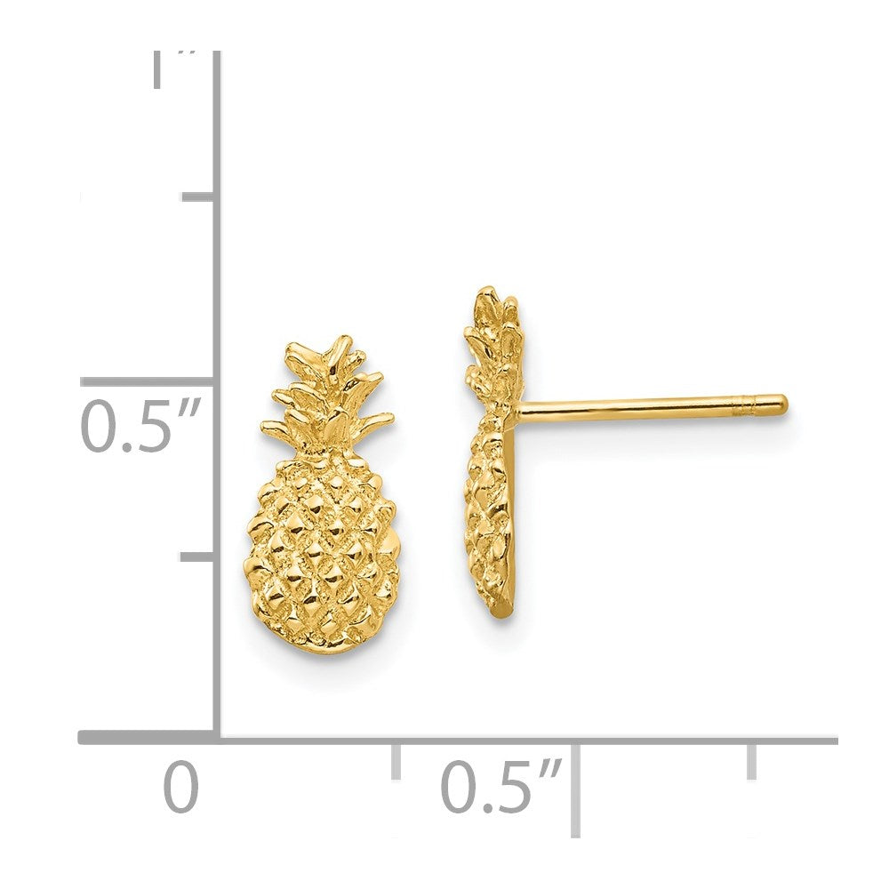 14k Yellow Gold 6 mm Polished and Textured Pineapple Post Earrings (1.24 grams)