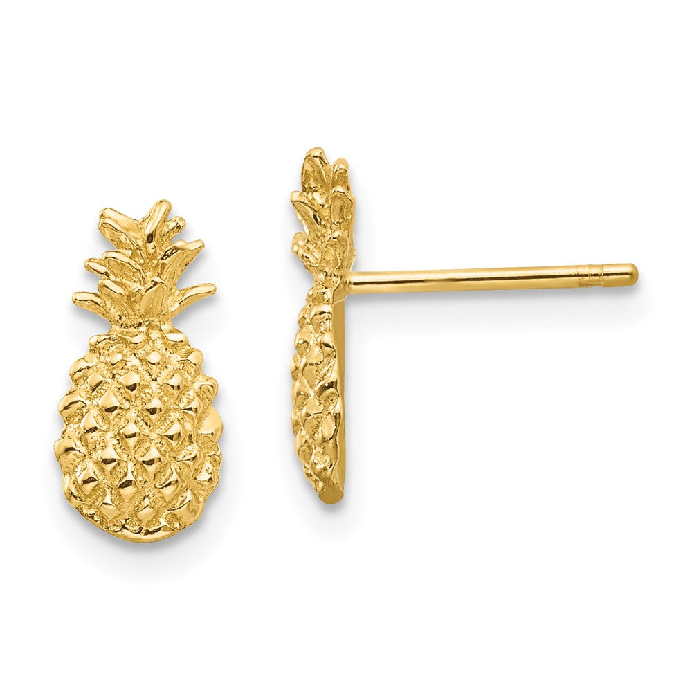 14k Yellow Gold 6 mm Polished and Textured Pineapple Post Earrings (1.24 grams)