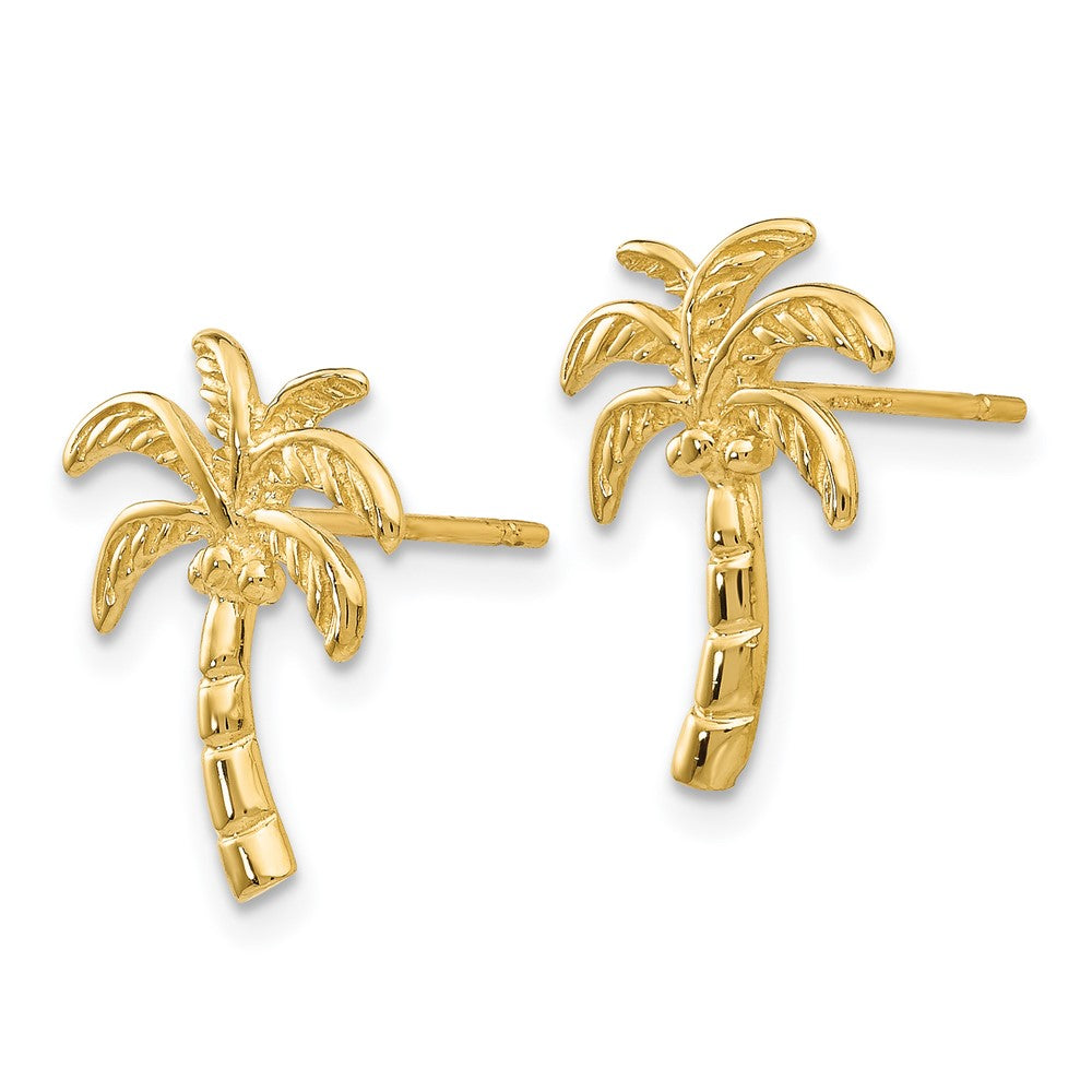 14k Yellow Gold 11 mm Palm Tree Post Earrings (1.26 grams)