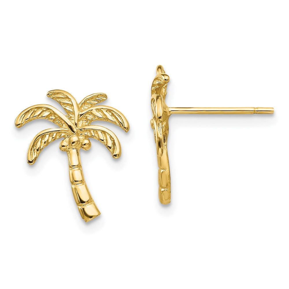 14k Yellow Gold 11 mm Palm Tree Post Earrings (1.26 grams)