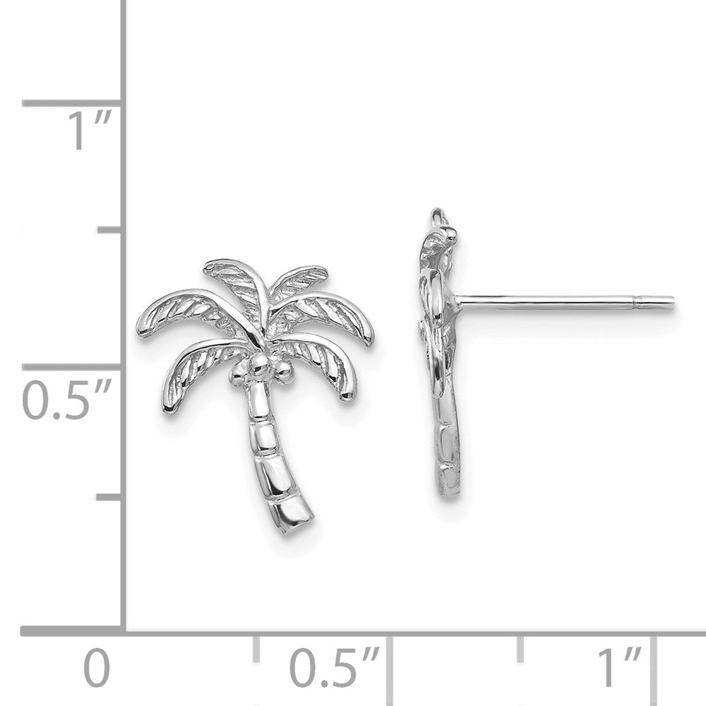 14k White Gold 11 mm Palm Tree Post Earrings (1.24 grams)