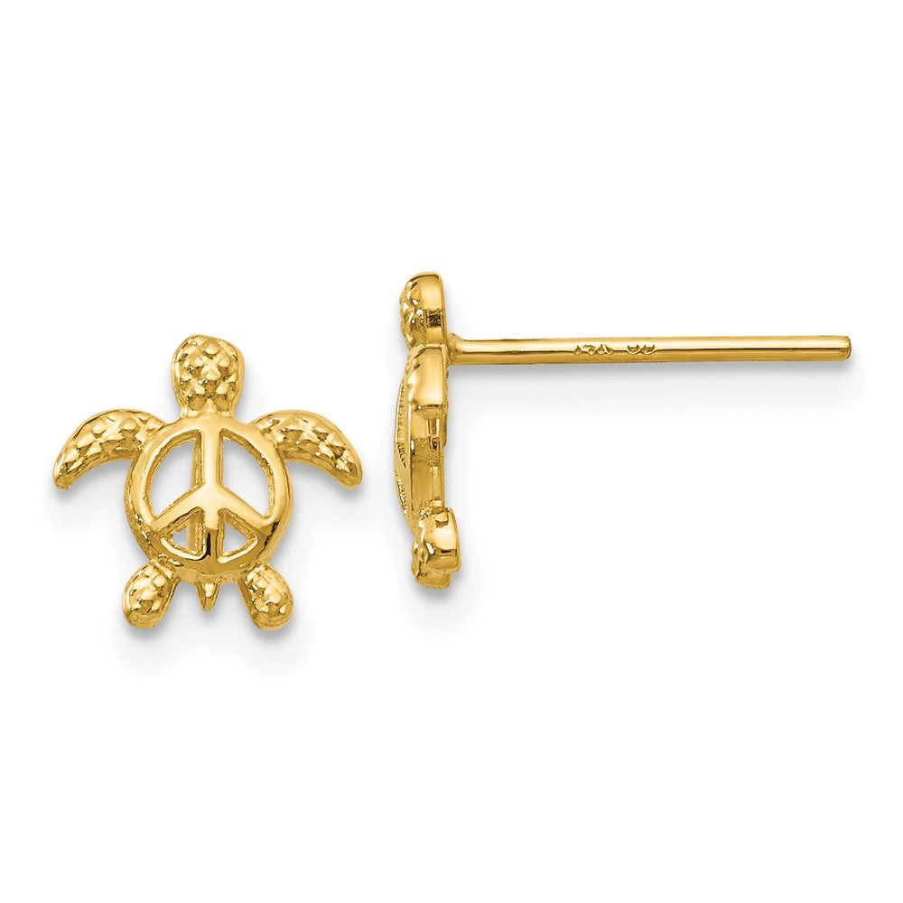 14k Yellow Gold 8 mm Peace Turtle Post Earrings (0.66 grams)