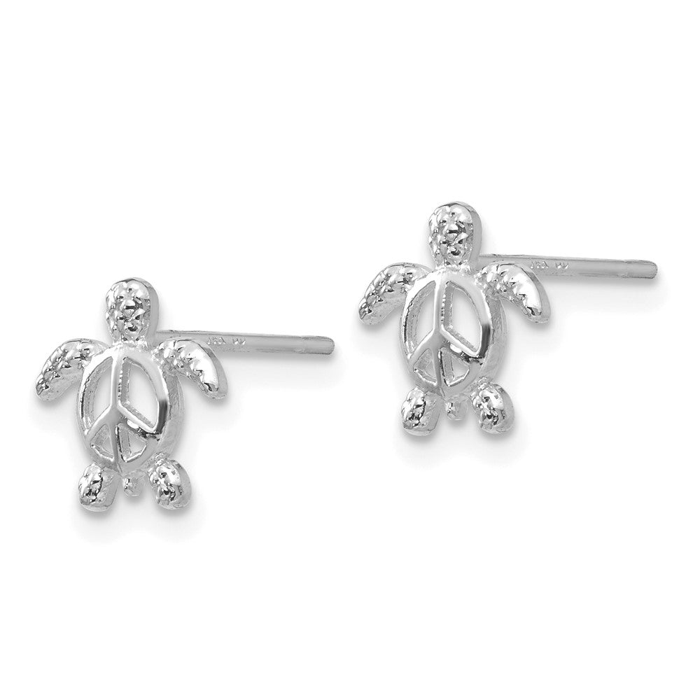14k White Gold 8 mm Peace Turtle Post Earrings (0.65 grams)